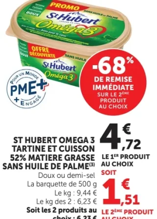 ST HUBERT OMEGA 3 TARTINE ET CUISSON 52% MATIERE GRASSE SANS HUILE DE PALME