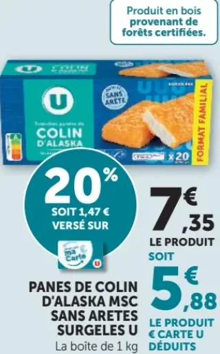 Panés de Colin d'Alaska MSC sans arêtes surgelés U