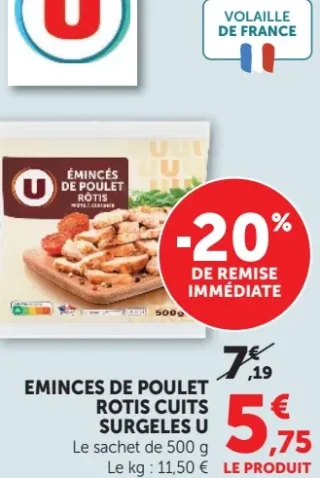 Émincés de poulet rôtis cuits surgelés U