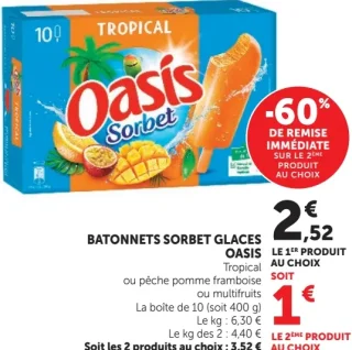 Bâtonnets sorbet glaces Oasis