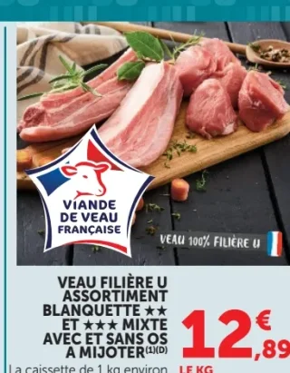 Veau Filière U Assortiment Blanquette ** et *** Mixte avec et sans os à mijoter