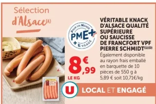 Véritable knack d'Alsace qualité supérieure ou Saucisse de Francfort Pierre Schmidt