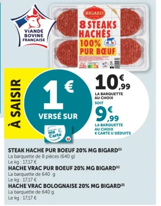 Steak hache pur boeuf / hache vrac pur boeuf / hache vrac bolognaise  20& MG BIGARD