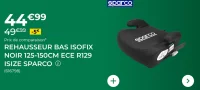 Réhausseur bas Isofix noir 125-150 cm Sparco