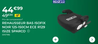 Réhausseur bas Isofix noir 125-150 cm Sparco