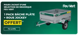 1 pack bâche plâte + roue jockey offert pour l'achat d'une remorque Feu Vert