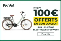 Jusqu'à 100€ offerts en bon d'achat les vélos électriques Feu Vert