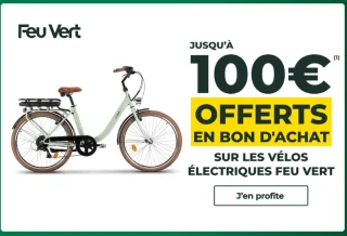 Jusqu'à 100€ offerts en bon d'achat les vélos électriques Feu Vert