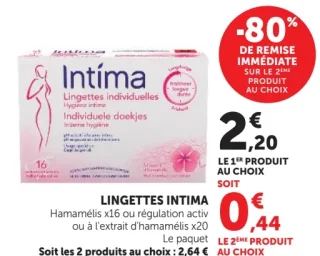 Lingettes Intima Hamamélis x16 ou régulation activ ou à l'extrait d'hamamélis x20