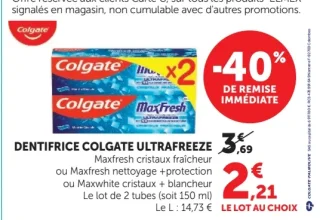 Dentifrice Colgate Ultrafreeze ou Maxfresh ou Maxwhite