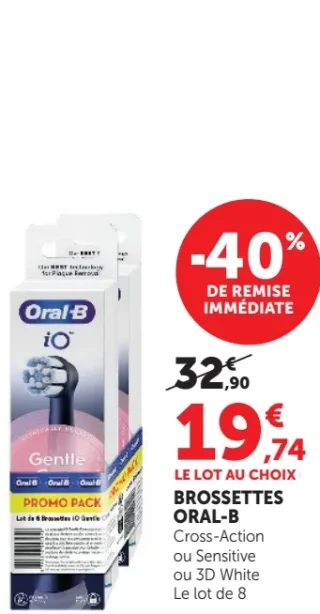 Brossettes Oral-B Cross-Action, Sensitive ou 3D White