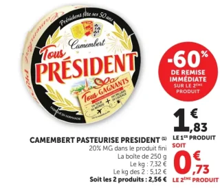 Camembert pasteurisé Président 20% MG