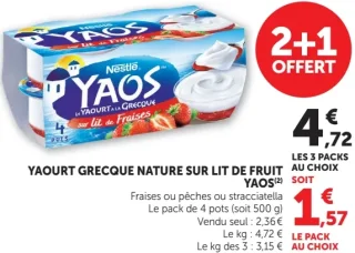 Yaourt grecque nature sur lit de fruit Yaos Fraises ou pêches ou stracciatella