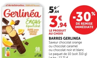 Barres Gerlinéa (Saveur chocolat orange ou chocolat caramel ou chocolat noir et blanc)