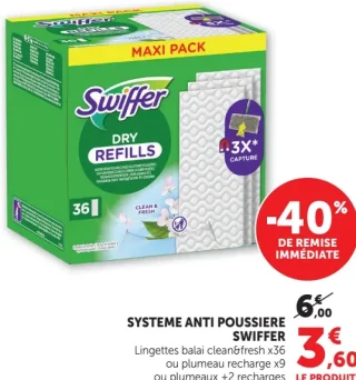 SYSTEME ANTI POUSSIERE SWIFFER Lingettes balai clean&fresh ou plumeau recharge ou plumeaux