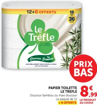 Papier toilette Le Trèfle Douceur bambou ou maxi douceur