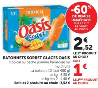 Bâtonnets sorbet glacés Oasis Sorbet Tropical