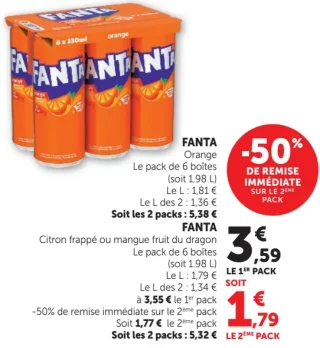 Fanta Orange, Citron frappé ou mangue fruit du dragon