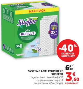 Système anti poussière Swiffer Lingettes balai clean&fresh ou plumeau