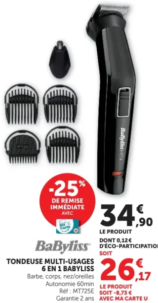 Babyliss Tondeuse Multi-usages 6 en 1 MT725E