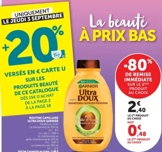 Shampooing ou après-shampooing ou crème de soin Ultra Doux Garnier