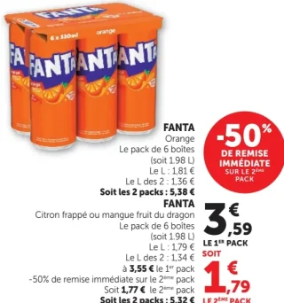 FANTA Orange / Citron frappé ou mangue fruit du dragon