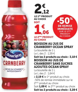 Boisson au jus de cranberry Ocean Spray / sans sucres ajoutés