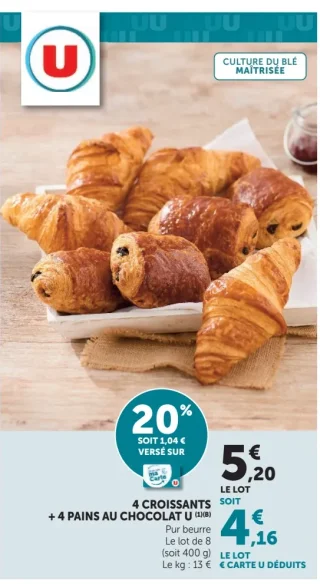 4 CROISSANTS + 4 PAINS AU CHOCOLAT U