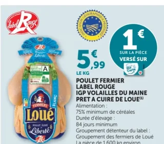Poulet Fermier Label Rouge IGP Volailles du Maine Prêt à Cuire de Loué