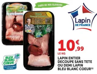 LAPIN ENTIER DECOUPE SANS TETE OU DEMI LAPIN BLEU BLANC COEUR