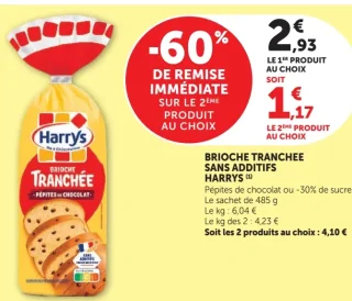 BRIOCHE TRANCHEE SANS ADDITIFS HARRYS Pépites de chocolat
