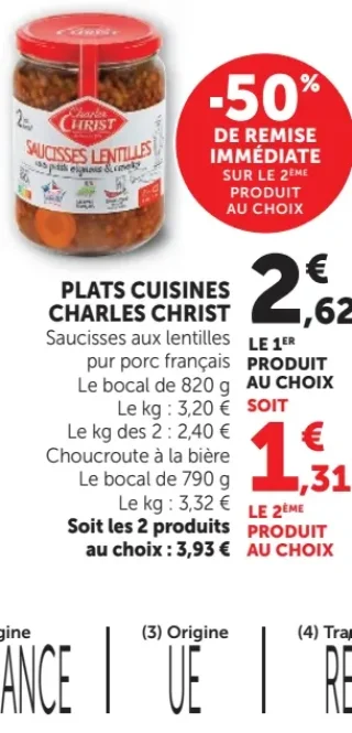 Plats Cuisinés Charles Christ Saucisses aux lentilles