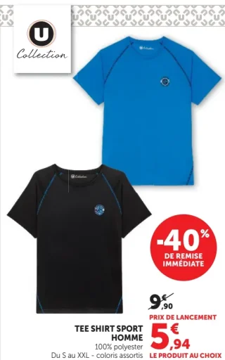 U Collection Tee Shirt Sport Homme