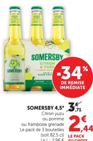 Somersby 4,5° Citron yuzu ou pomme ou framboise grenade