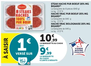 Bigard 8 Steaks Hachés Pur Boeuf 20% MG / Hache Vrac Pur Boeuf 20% MG / Hache Vrac Bolognaise 20% MG