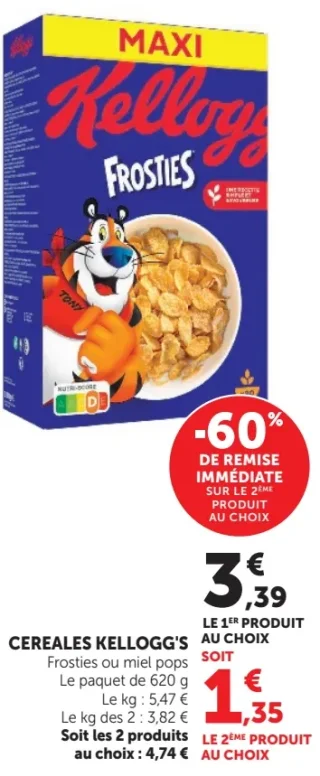 Céréales Kellogg's Frosties ou Miel Pops