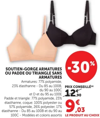 Soutien-gorge armatures ou paddé ou triangle sans armatures femme