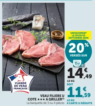 Veau Filière U Côte *** à griller, la barquette de 3 ou 4 pièces