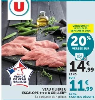 Veau Filière U Escalope *** à griller, la barquette de 4 pièces