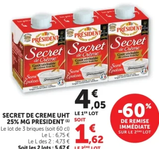 SECRET DE CREME UHT 25% MG PRESIDENT