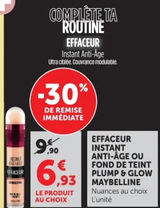 Effaceur Instant Anti-Âge ou Fond de Teint Plump & Glow Maybelline