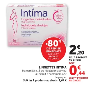 LINGETTES INTIMA Hamamélis x16 ou régulation actif ou à l'extrait d'hamamélis x20
