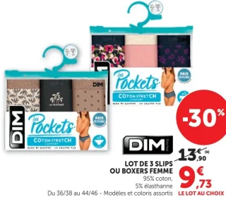 Lot de 3 slips ou boxers femme DIM Les Pockets