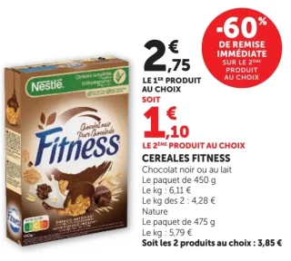 Cereales Fitness Chocolat noir ou au lait / Nature