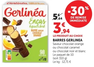 Barres Gerlinéa Saveur chocolat orange ou chocolat caramel ou chocolat noir et blanc