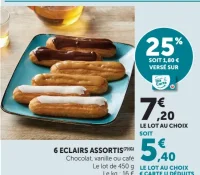 6 éclairs assortis (chocolat, vanille ou café)