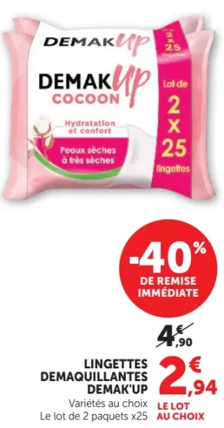 Lingettes démaquillantes DEMAK'UP Variétés au choix