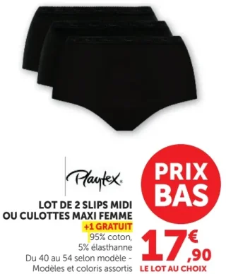 Playtex Lot de 2 slips midi ou culottes maxi femme