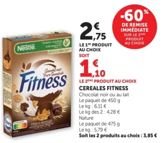 Cereales Fitness Chocolat noir ou au lait ou Nature