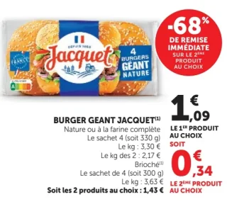 Burger Géant Jacquet Nature, à la farine complète ou Brioché